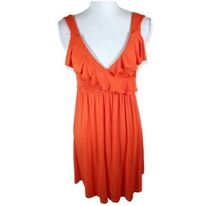 KENNETH COLE REACTION ORANGE V-NECK RUFFLE DRESS SZ.M EUC